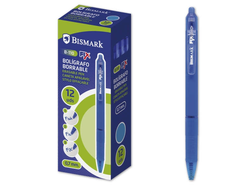 LOT de 12 Stylo Effaçable Bismark avec Clip - Pointe 0,7 mm - Couleur Bleu