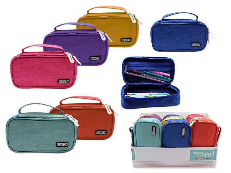 LOT de 12 Trousse organiseur Ingraf Mediterraneo - Plusieurs compartiments - Design élégant - Matériau résistant - Fermeture sécurisée - Idéal pour le bureau et les voyages - Couleurs assorties