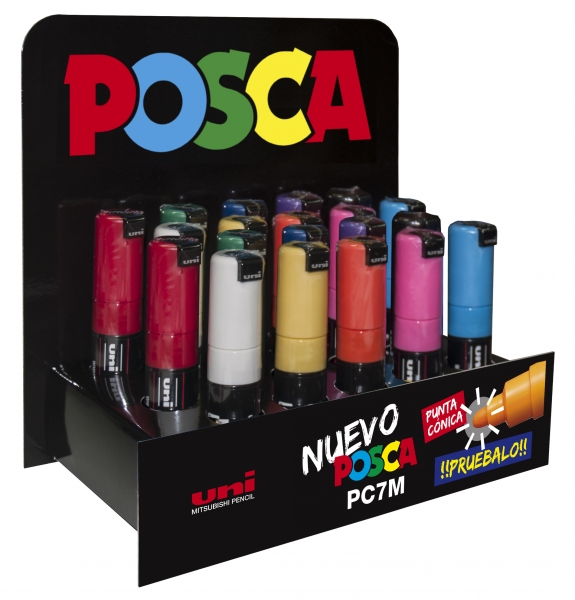 LOT de 20 Posca PC-7M Présentoir de 20 marqueurs peinture - Pointe ogive 4,5-5,5 mm - Encre à base d'eau - Résistant à la lumière - Couleurs assorties