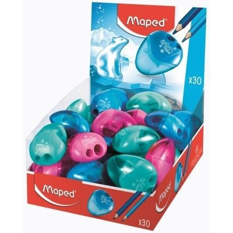 LOT de 30 Taille-crayon Maped I-Gloo 2 trous avec récipient grande capacité - Forme ergonomique - Couleurs assorties