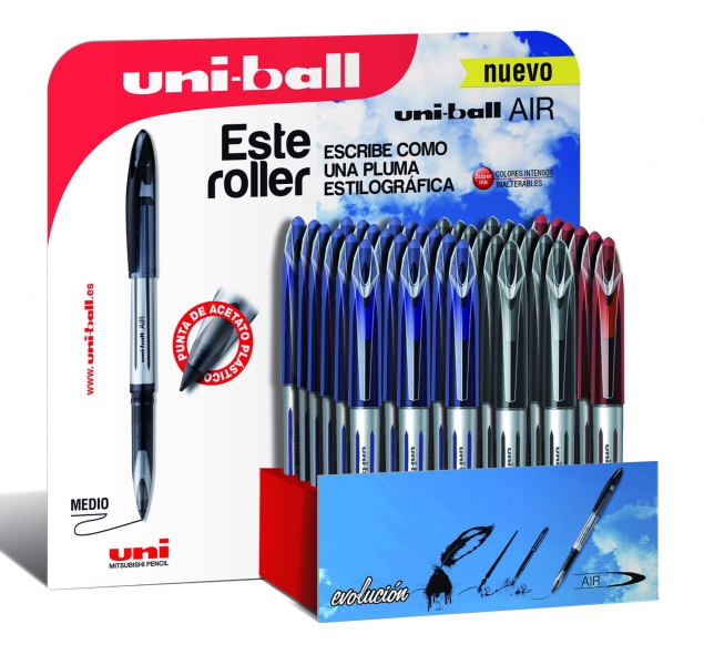 LOT de 36 Uni-ball AIR UBA-188-L Présentoir de 36 Rollers - Pointe Bille 0,7 mm - Écrit comme un Stylo Plume - Encre Pigmentée Résistante à l'Eau et à la Lumière - Couleurs Assorties