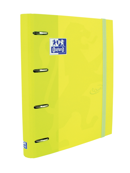 LOT de 4 Classeur européen Oxford Touch A4+ - Couverture extra rigide résistante - Dos 45 mm - Anneaux 4Dx35 mm - Recharge 5x5 incluse - Couleur Lime