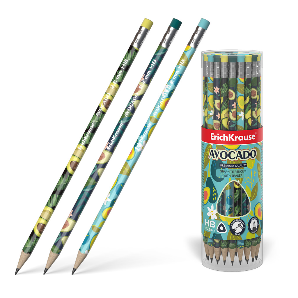 LOT de 42 Crayon graphite triangulaire Erichkrause avec gomme - avocat HB - couleur verte