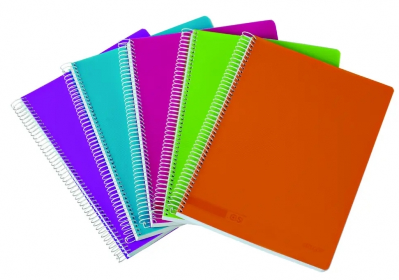 LOT de 5 Ancor Classic Stripes Carnet à Spirale Format Folio Rayure Horizontale - 80 Feuilles 90gr - Couverture Plastique - Couleurs Assorties