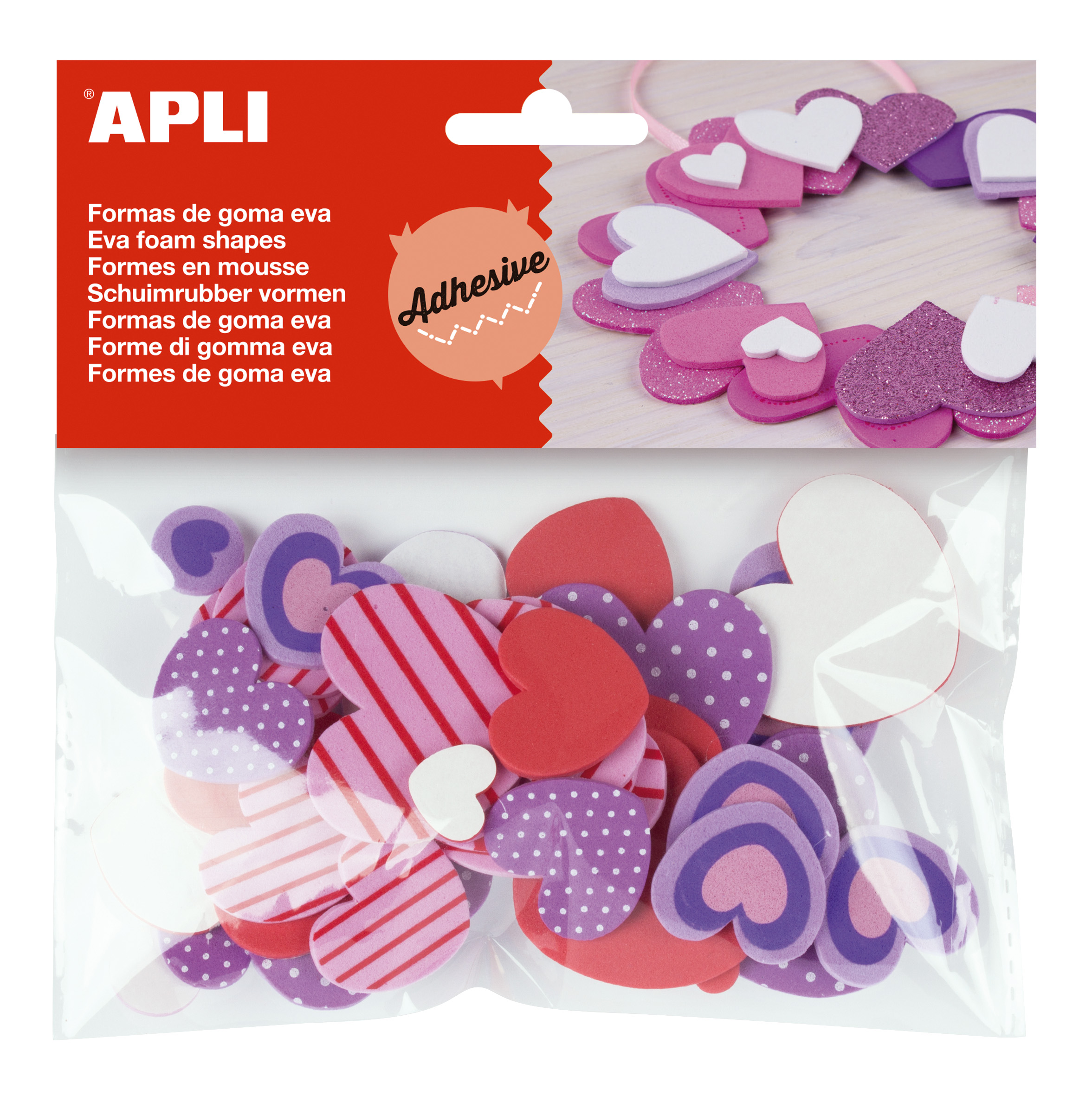 LOT de 5 Apli Adhésif Eva Caoutchouc Formes Coeurs Estampés 40 U - Facile à Coller - Motif Coeur - 40 Unités Par Paquet