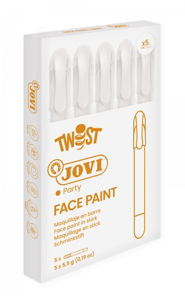 LOT de 5 Bâton de peinture pour le visage Jovi Twist - Hypoallergénique - À base d'eau - Application facile - Excellente couverture - Séchage rapide - Facile à enlever - Sans parabènes ni allergènes - Couleur blanche