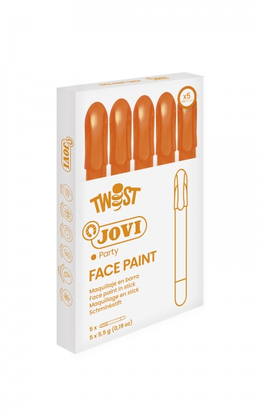 LOT de 5 Bâton de peinture pour le visage Jovi Twist - Hypoallergénique - À base d'eau - Application facile - Excellente couverture - Sèche rapidement - Facile à enlever - Sans parabène - Couleur orange