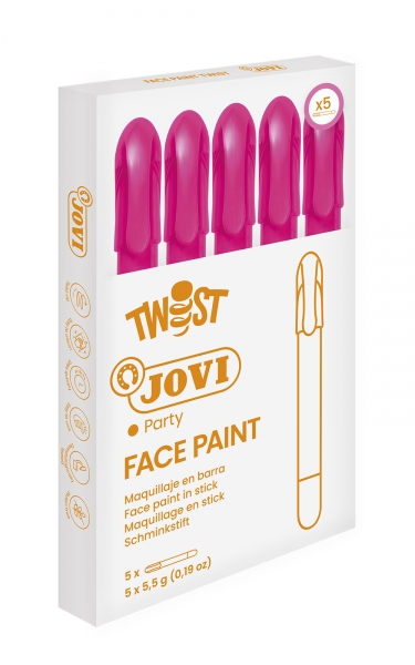 LOT de 5 Bâton de peinture pour le visage Jovi Twist - Hypoallergénique - À base d'eau - Application facile - Excellente couverture - Sèche rapidement - Facile à enlever - Sans parabène - Couleur rose