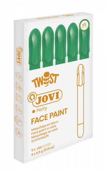 LOT de 5 Bâton de peinture pour le visage Jovi Twist - Hypoallergénique - À base d'eau - Application facile - Excellente couverture - Sèche rapidement - Non gras - Facile à enlever - Couleur verte