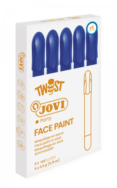 LOT de 5 Bâton de peinture pour le visage Jovi Twist - Hypoallergénique - À base d'eau - Application facile - Excellente couverture - Sèche rapidement - Facile à enlever - Sans parabène - Couleur bleue