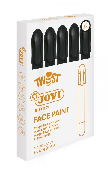 LOT de 5 Bâton de peinture pour le visage Jovi Twist - Hypoallergénique - À base d'eau - Facile à appliquer et à enlever - Excellente couverture - Sèche rapidement - Sans paraben - Sans danger pour tous les types de peau - Couleur noire