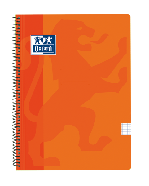 LOT de 5 Cahier à spirale classique Oxford School Couverture en plastique Folio 4x4 - 80 feuilles - avec marge - Idéal pour les étudiants - Couleur orange