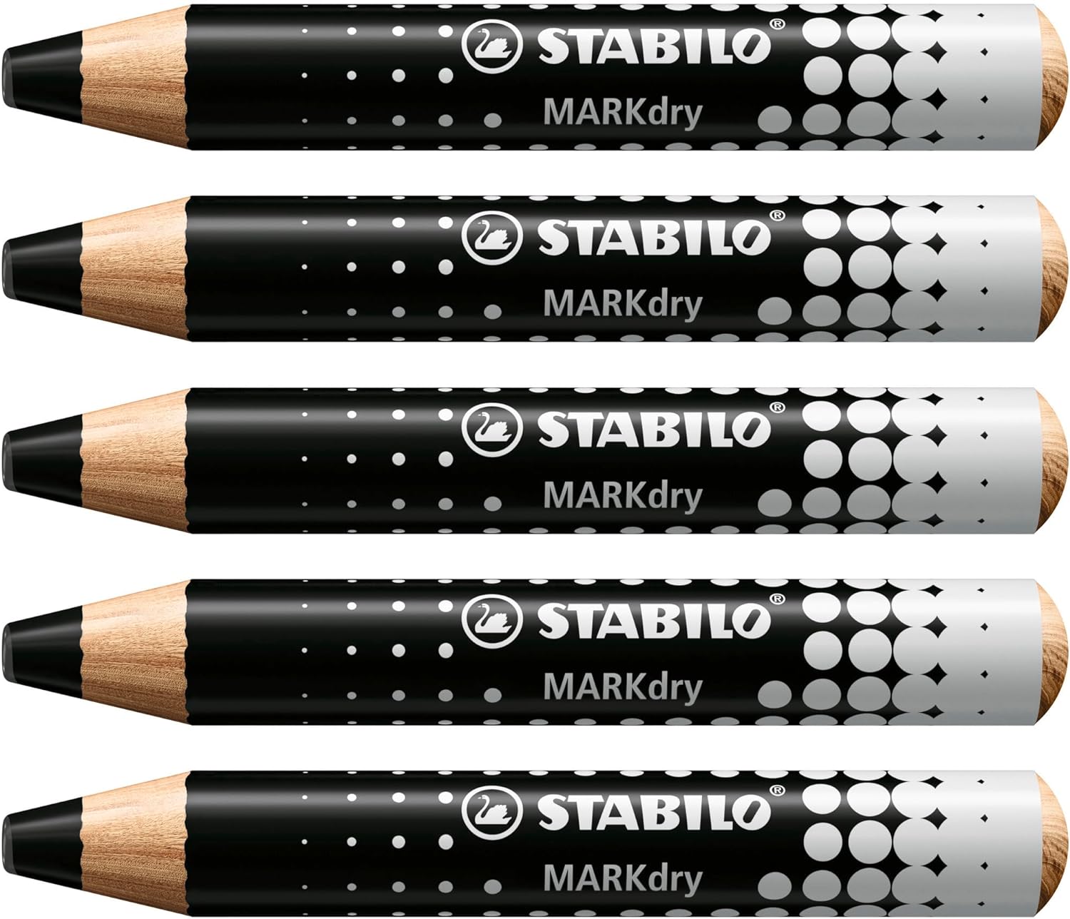 LOT de 5 Marqueur pour tableau Stabilo MARKdry - Mine XXL 10 mm - Bois certifié 100 % CFRP - Couleur noire