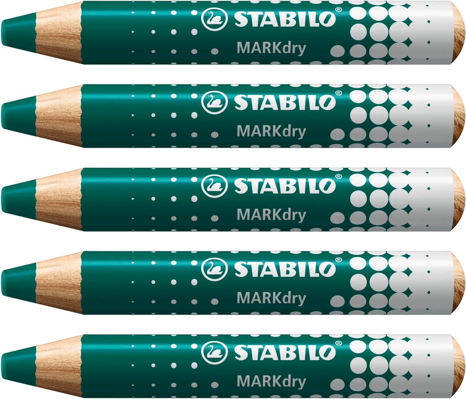 LOT de 5 Marqueur pour tableau Stabilo MARKdry - Mine XXL 10 mm - Bois certifié 100 % CFRP - Couleur verte