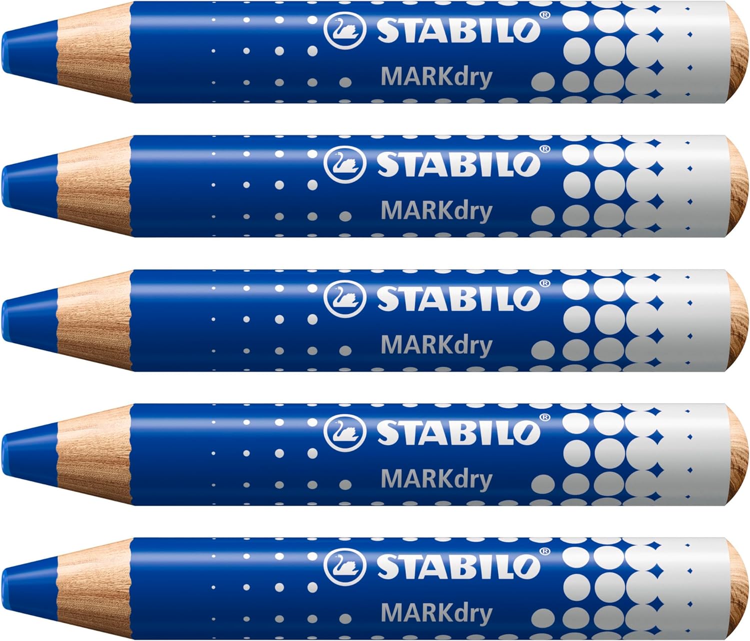 LOT de 5 Marqueur pour tableau Stabilo MARKdry - Mine XXL 10 mm - Bois certifié 100 % CFRP - Couleur bleue