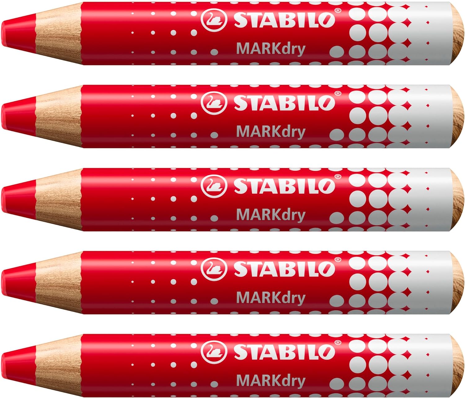 LOT de 5 Marqueur pour tableau Stabilo MARKdry - Mine XXL 10 mm - Bois certifié 100% CFRP - Couleur Rouge