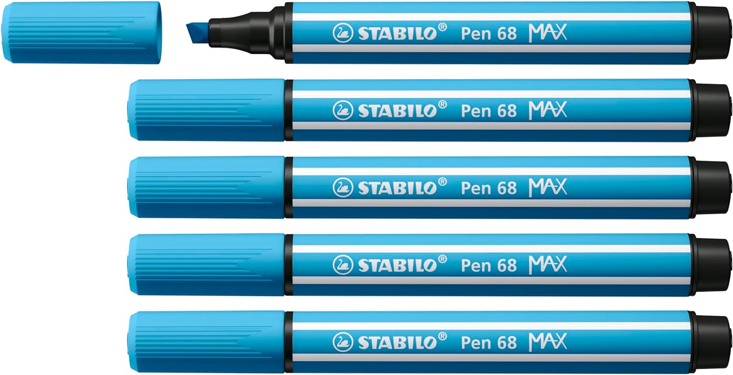 Lot de 5 Marqueurs Stabilo Pen 68 MAX Bleu clair