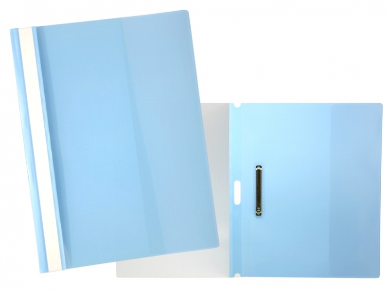 LOT de 5 Oui Attache Dossier PP Polypropylène Transparent - Clip Métallique Latéral - Capacité 30 Feuilles A4 - Coloris Bleu