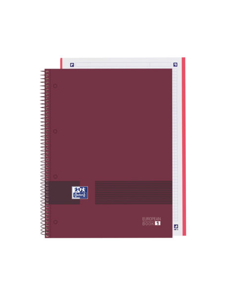 LOT de 5 Oxford & You Europeanbook A4+ Couverture Extra Rigide - Carnet de 80 Feuilles - Format A4+ - Grille 5x5 - Couleur Bordeaux