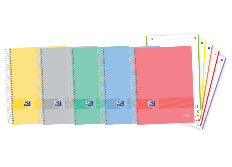 LOT de 5 Oxford & You Europeanbook A4+ - Couverture Extra Rigide Résistante - 5 Couleurs Assorties - 120 Feuilles