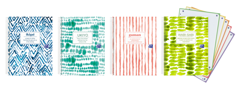 LOT de 5 Oxford Japandi A4+ Europeanbook 5 Couverture Extra Rigide - Carnet de 120 Feuilles - Format A4+ - Grille 5x5 - 4 Modèles Disponibles