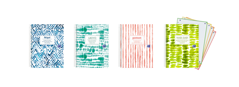 LOT de 5 Oxford Japandi A5+ Europeanbook 4 Couverture Extra Rigide - Carnet de 120 Feuilles - Format A5+ - 4 Modèles Différents