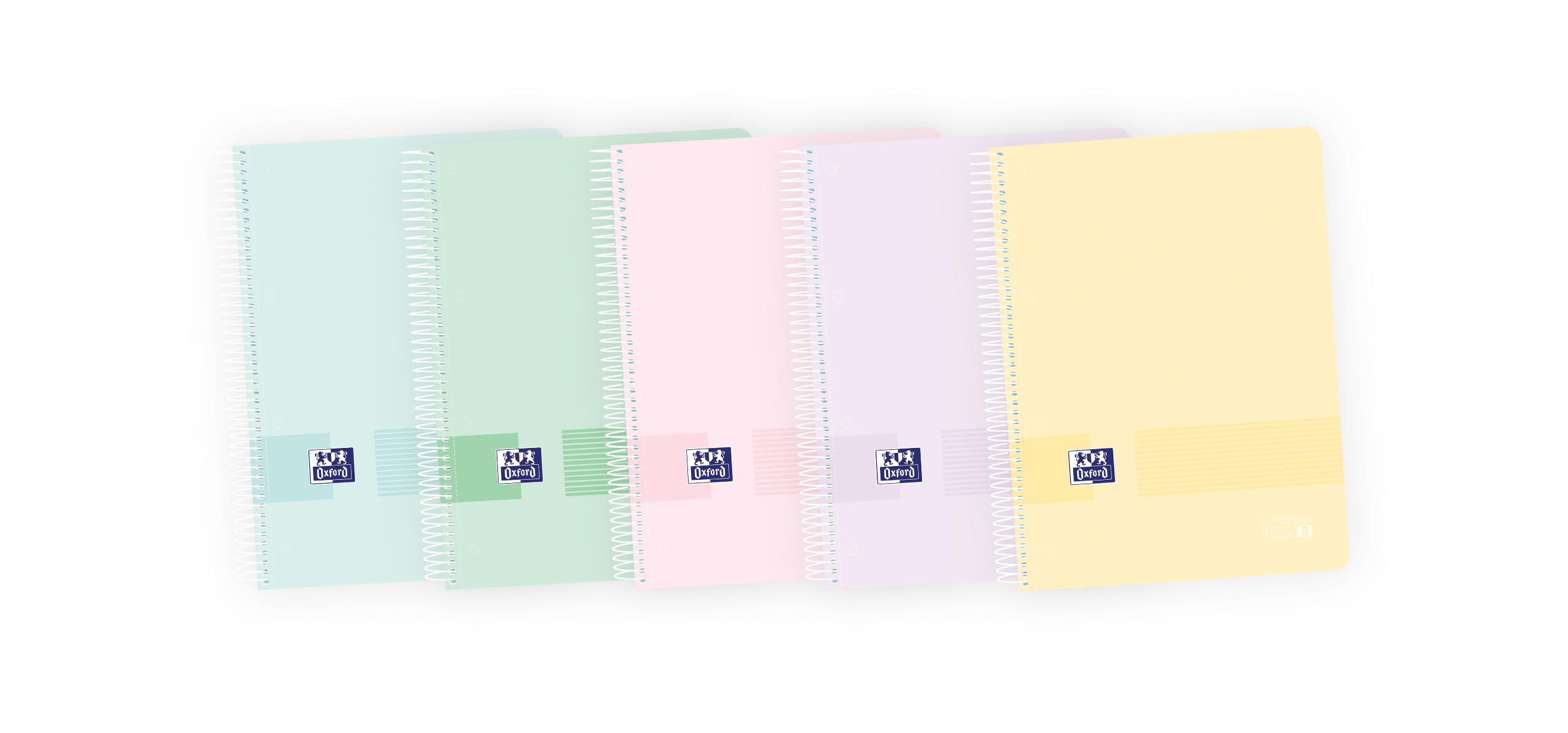 LOT de 5 Oxford Live & Go Europeanbook A4+ - Couverture plastique - 8 couleurs pastel - 160 feuilles - Organisation et style en un seul produit