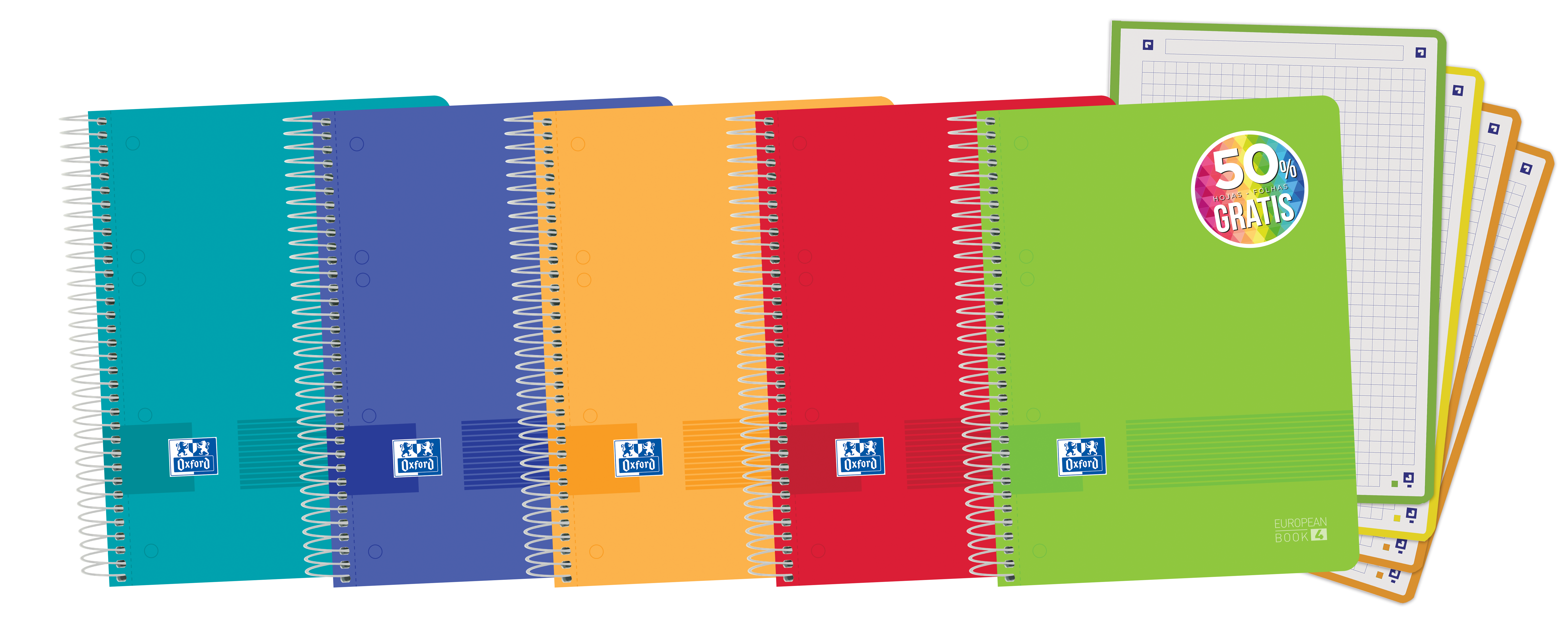 LOT de 5 Oxford Live & Go Europeanbook A5+ - Couverture plastique - 120 feuilles - Couleurs assorties