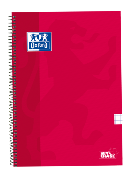 LOT de 5 Oxford School – carnet à spirale classique, couverture Extra rigide, écriture et effacement, folio 4x4 avec marge, 80 feuilles, couleur rouge