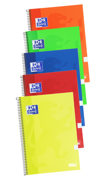 LOT de 5 Oxford School – carnet à spirale classique, couverture extra rigide, écriture et effacement, folio 4x4 avec marge, 80 feuilles, couleurs assorties