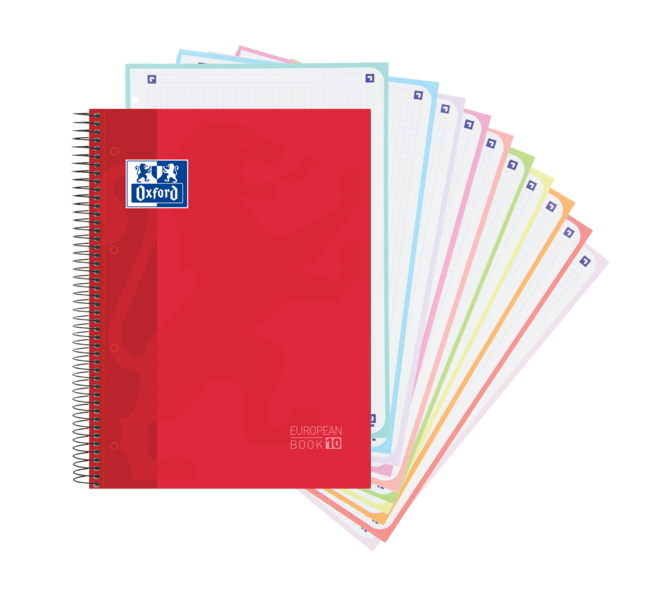 LOT de 5 Oxford School Classic A4+ Europeanbook - Couverture Extra Rigide - 150 Feuilles - Rouge