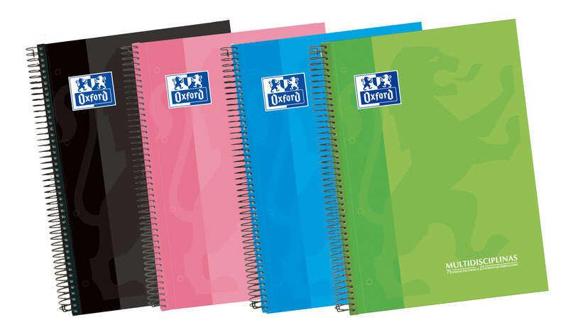 LOT de 5 Oxford School Classic A4+ Europeanbook - Couverture Extra Rigide - 4 Multidisciplines - Ligné et 5x5 - 100 Feuilles Assorties