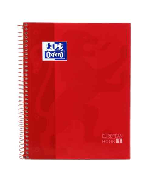 LOT de 5 Oxford School Classic A5+ Europeanbook - Couverture Extra Rigide - Grille 5x5 - 80 Feuilles - Couleur Rouge