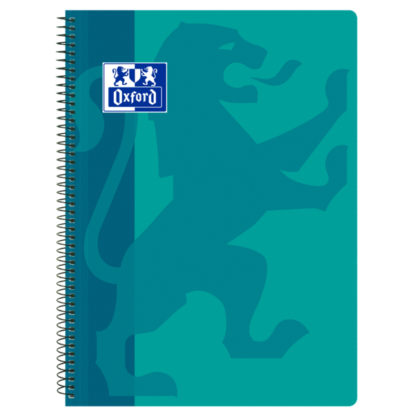 LOT de 5 Oxford School Classic Carnet à spirales avec couverture en plastique Folio 4 x 4 – Couverture en plastique robuste – Grille 4 x 4 avec marge – 80 feuilles de haute qualité – Couleur turquoise