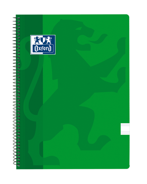 LOT de 5 Oxford School Classic Carnet à spirales avec couverture en plastique – Ligne directrice 2.5 avec marge – 80 feuilles – Couleur vert