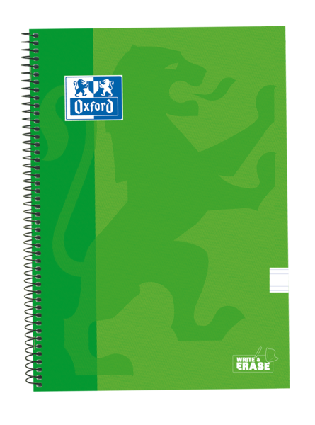 LOT de 5 Oxford School Classic Carnet à spirales avec couverture extra rigide, écriture et effacement – Folio ligné 3,5 mm – 80 feuilles – Couleur vert