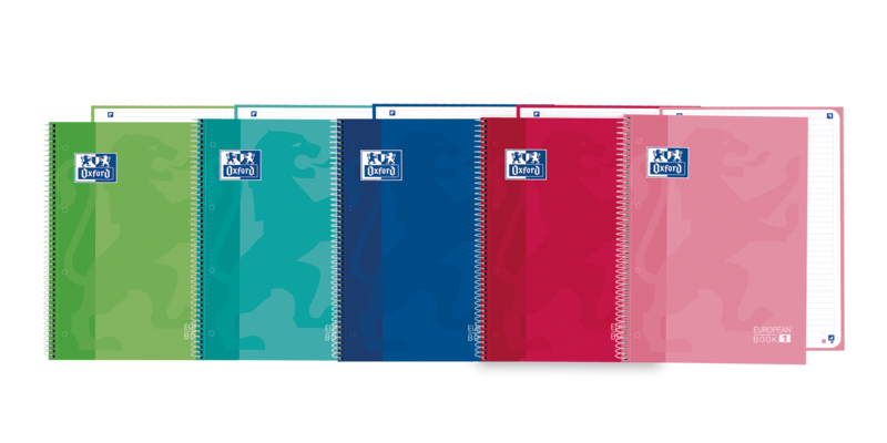 LOT de 5 Oxford School Classic Europeanbook 1 A4+ - Couverture extra rigide et résistante - 80 feuilles de haute qualité - Couleurs assorties