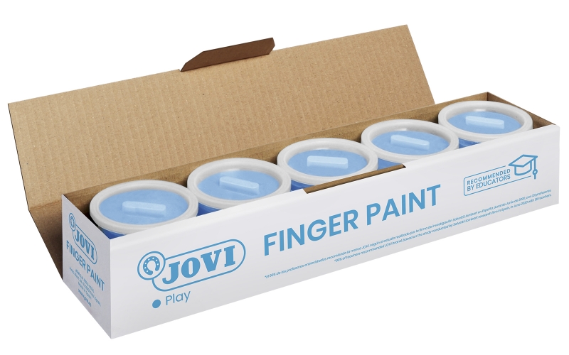 LOT de 5 Pot de peinture au doigt Jovi - Peinture au doigt 125 ml - Couleurs miscibles - Texture gélatineuse - Lavable - Sans gluten et sans allergène - Non toxique - Stimule la coordination motrice - Couleur bleue