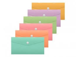 LOT de 50 Porte-documents enveloppe Bismark 240x125 mm avec fermoir - En polypropylène - Couleurs pastel assorties