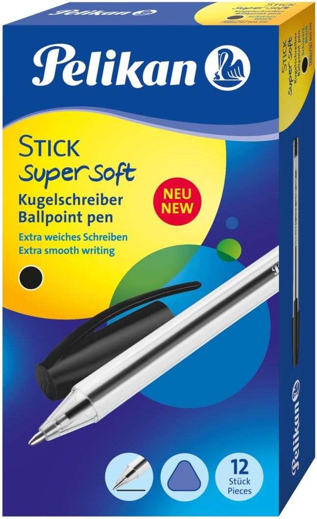 LOT de 50 Stylo Pelikan Super Soft Stick - Course 1 mm - Prise triangulaire - Formule d'encre super fluide - Couleur noire