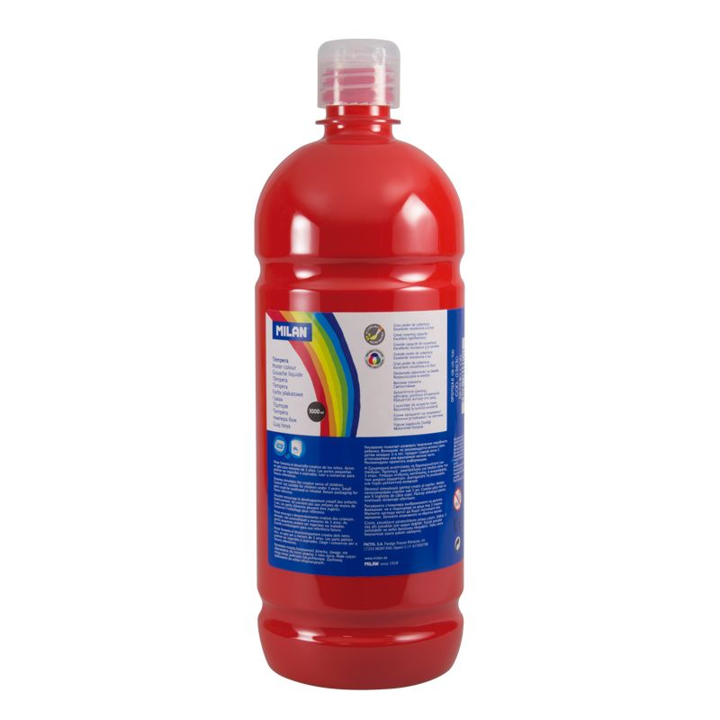 LOT de 6 Flacon Milan Tempera 1000ml - Bouchon Distributeur - Séchage Rapide - Miscible - Couleur Rouge