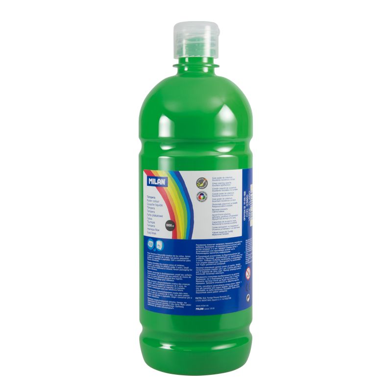 LOT de 6 Flacon Milan Tempera 1000ml - Bouchon Distributeur - Séchage Rapide - Miscible - Couleur Vert Clair