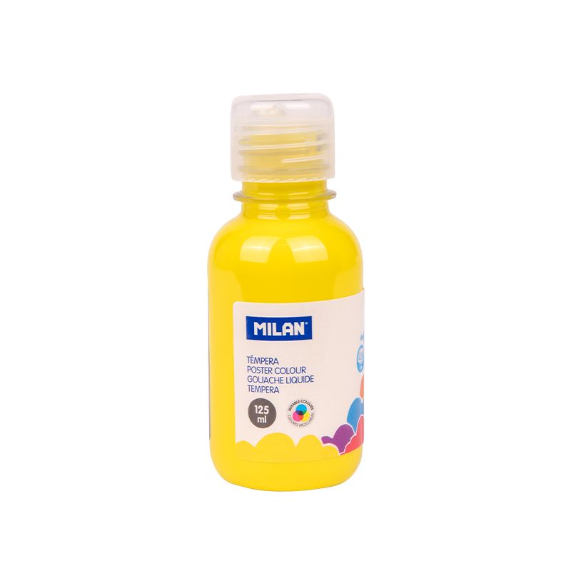 LOT de 6 Flacon Milan Tempera 125ml - Bouchon Distributeur - Séchage Rapide - Miscible - Couleur Jaune