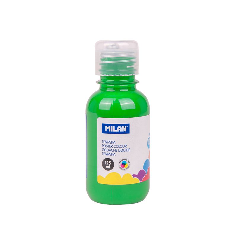 LOT de 6 Flacon Milan Tempera 125ml - Bouchon Distributeur - Séchage Rapide - Miscible - Couleur Vert Clair