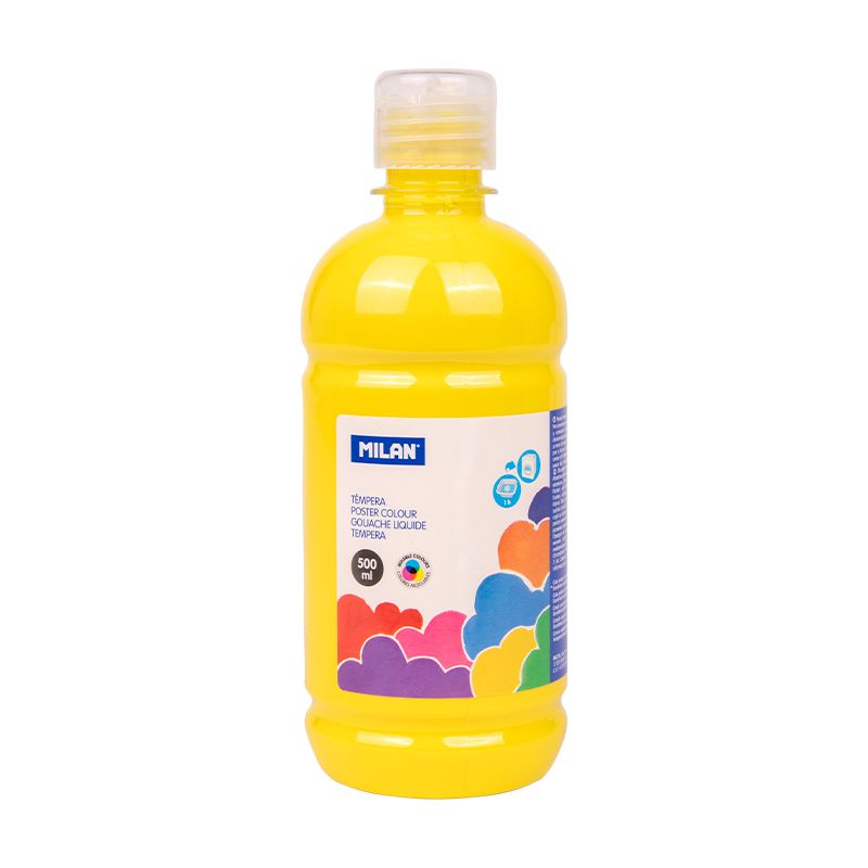 LOT de 6 Flacon Milan Tempera 500ml - Bouchon Distributeur - Séchage Rapide - Miscible - Couleur Jaune