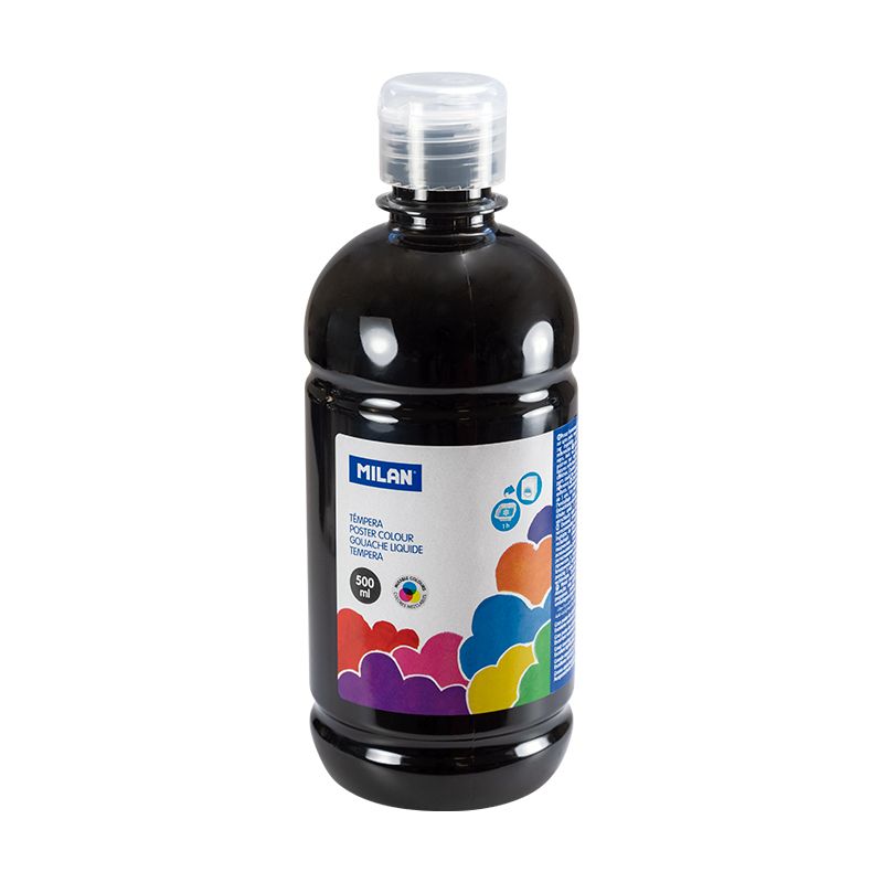 Flacon Milan Tempera 500ml - Bouchon Distributeur - Séchage Rapide - Miscible - Couleur Noir