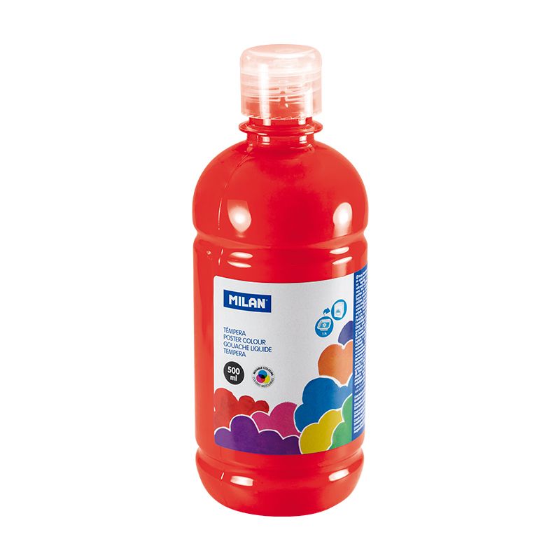 LOT de 6 Flacon Milan Tempera 500ml - Bouchon Distributeur - Séchage Rapide - Miscible - Couleur Rouge