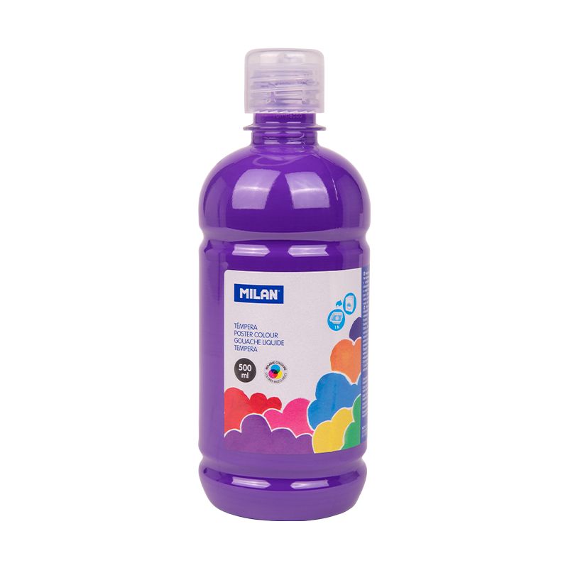 LOT de 6 Flacon Milan Tempera 500ml - Bouchon Distributeur - Séchage Rapide - Miscible - Couleur Violet