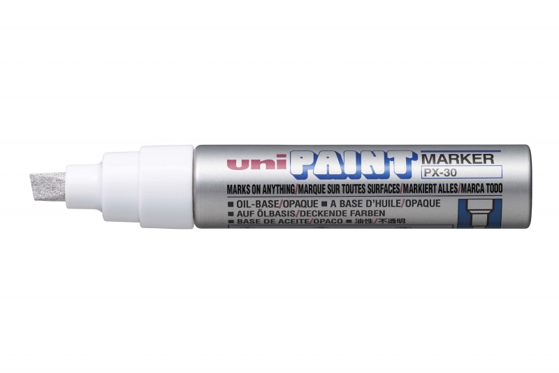 LOT de 6 Marqueur peinture Uni-ball PX-30 - Pointe biseautée en acrylique 4-8,5 mm - Permanent sur toutes les surfaces - Résistant à la lumière et à l'eau - Couleur argent