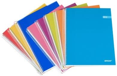 LOT de 8 Ancor Classic Stripes Carnet à Spirale Format Folio Rayure Horizontale - 80 Feuilles 90gr - Couverture Carton Laminé - Couleurs Assorties